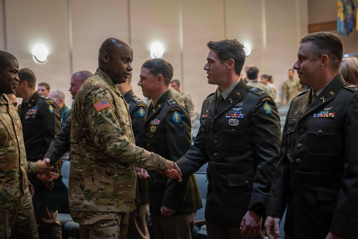 U.S. Army officers at the 390A robotics technician induction.