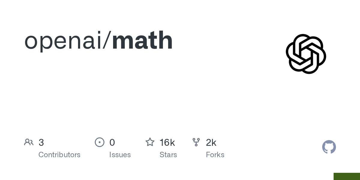 The GitHub page for the openai/math repository, with the OpenAI mark.